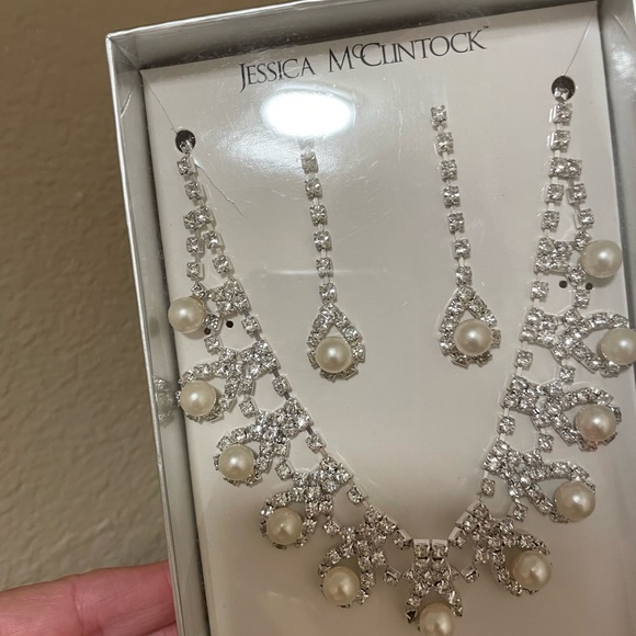 Pearl and Rhinestone Necklace & Earrings Set - Picture 2 of 3